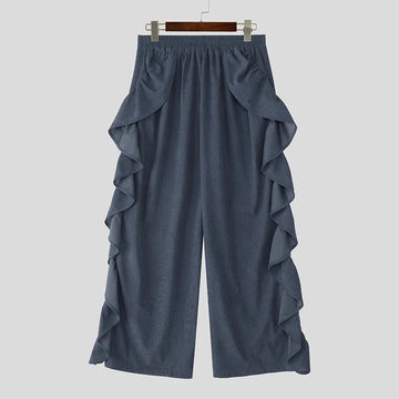 AIDASE  -  Men Pants Solid Color Ruffle Elastic Waist Male Corduroy Pants Streetwear Loose Personality Fashion Casual Trousers Men aidase-shop